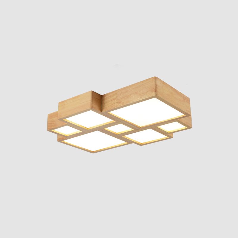 Splicing Squares LED-Unterputz-Deckenleuchte für Wohnzimmer aus nordischem Holz in Beige