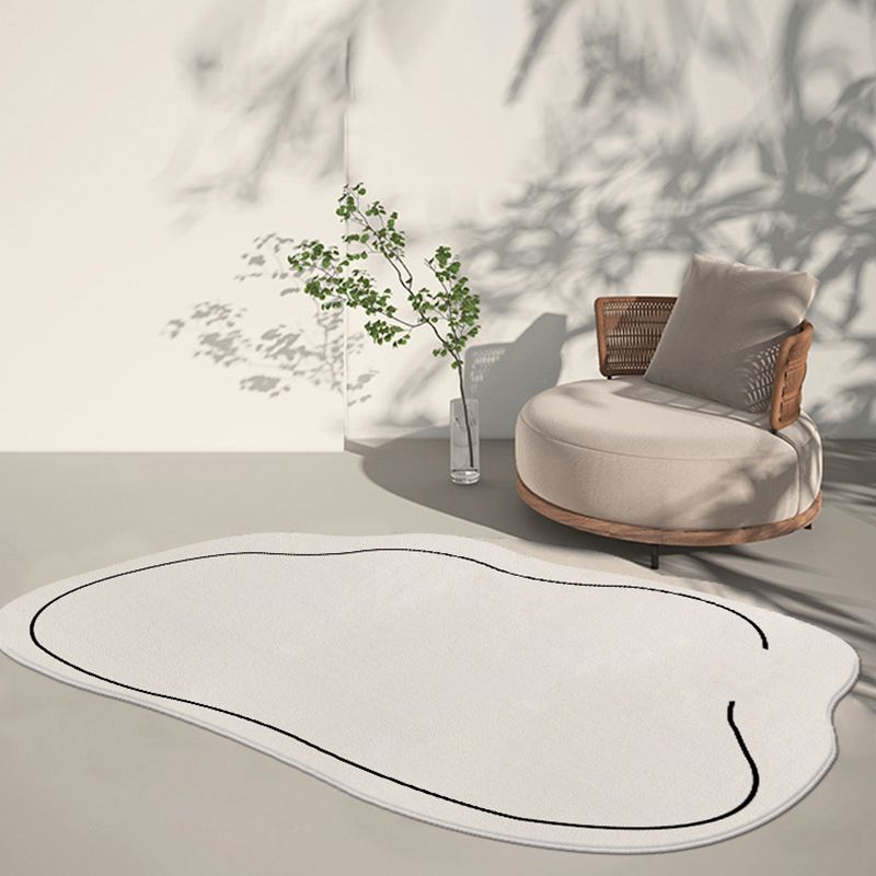 White Line Pattern Area Rug Polyester Area Carpet Non-Slip Backing Rug for Living Room