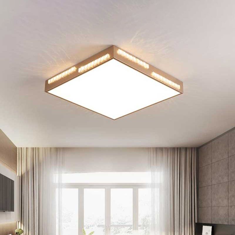Simple Square/Rectangular LED Flushmount 18"/21.5"/35.5" Wide Metal Golden Bedroom Ceiling Lamp with Crystal Accents