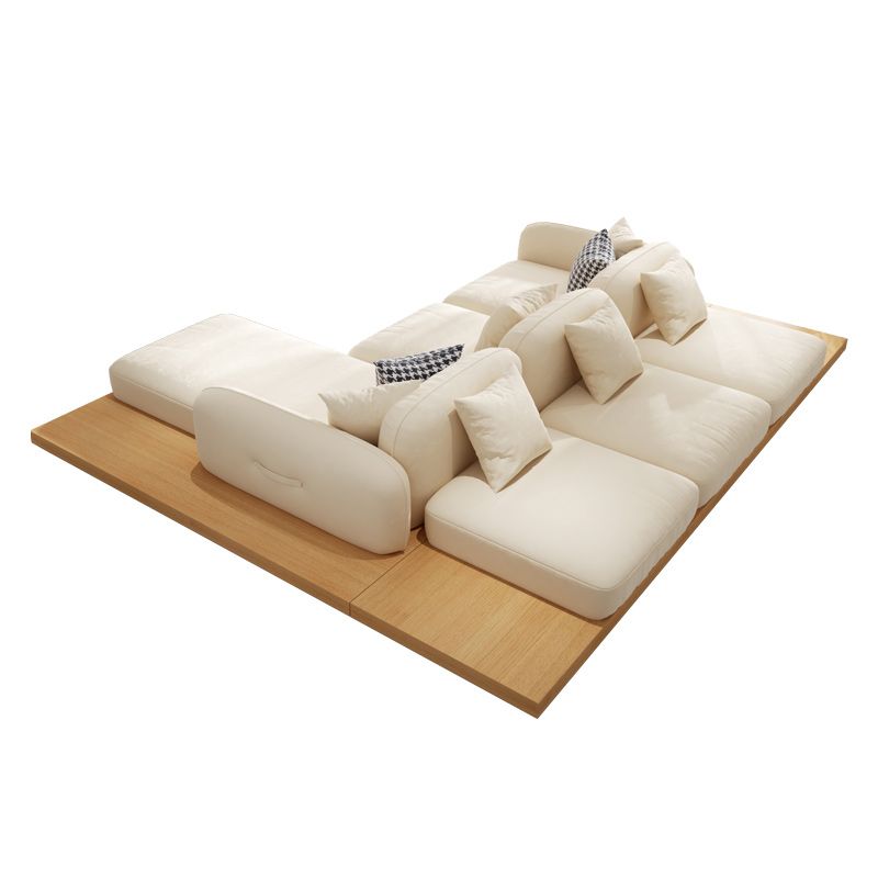 Contemporary Velvet Sectional Sofa with Pillows Back and Square Arms