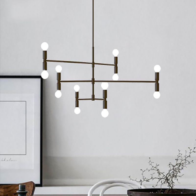 Exponierte Metallkronleuchter leichte postmoderne 12 Leuchten hängende Lampe für Wohnzimmer