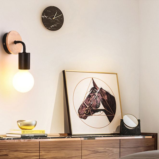 Modern Round Wall Sconce Lights Wood Wall Sconce Lighting for Bedroom