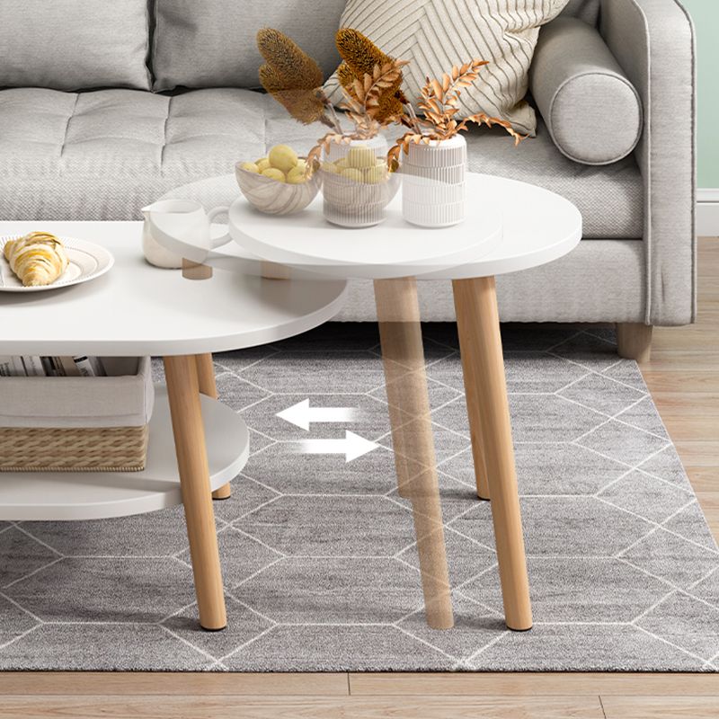 Wood Free-Form Coffee Table Modern 4 Legs Coffee Table with Storage