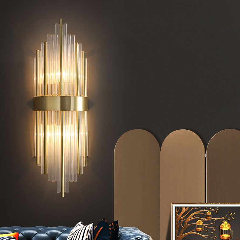 Transparente Kristall-LED-Wandlampe 23,5 "H Postmoderne Kupferleuchten für Wohnzimmer