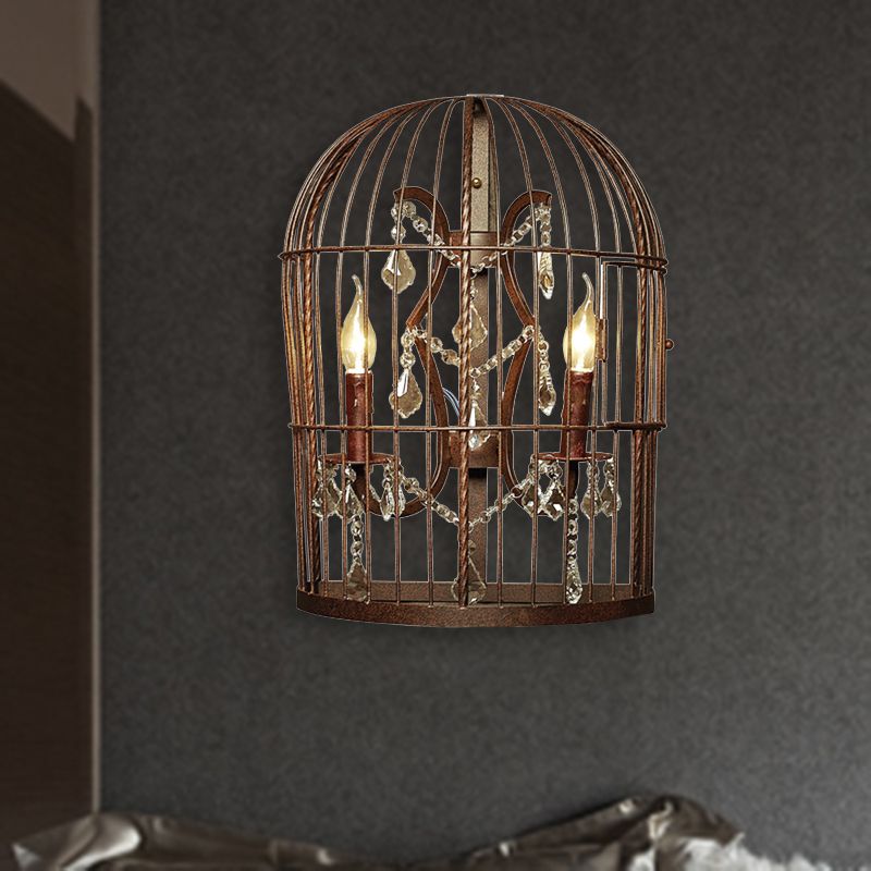 Industrielle Vogelkäfig Wandmontage 2 Lichter Metallwandleuchten in Raschel mit baumelnden Kristall