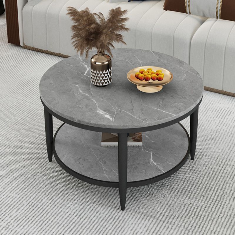 17"H Contemporary Coffee Table Round Stone Cocktail Table with Storage