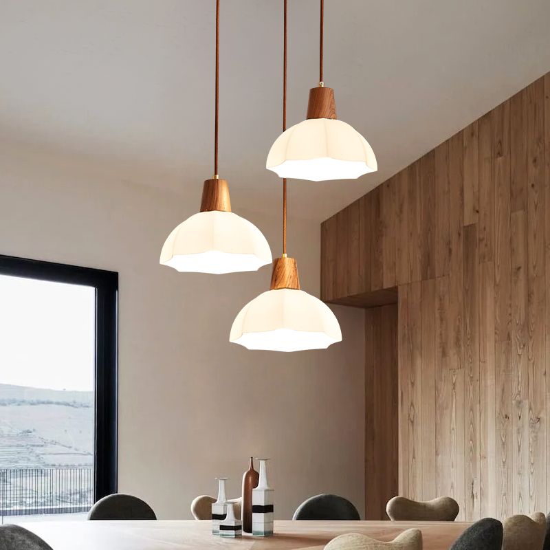 Plafond pendentif dôme Light de style contemporain en bois blanc d'éclairage pendentif blanc