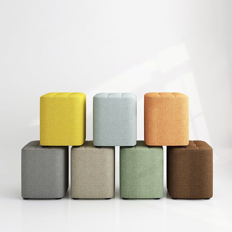 Modern Pouf Ottoman Cotton Upholstered Tufted Solid Color Square Ottoman
