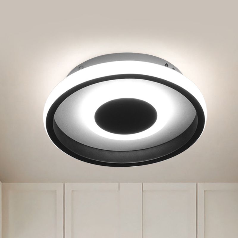Black Round/Square Frame Mini Ceiling Lamp Minimal LED Metallic Flush Lighting in Warm/White/3 Color Light