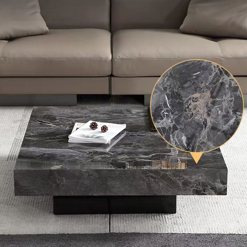 Glam Square Slate Coffee Table Stainless Steel Sled Cocktail Table
