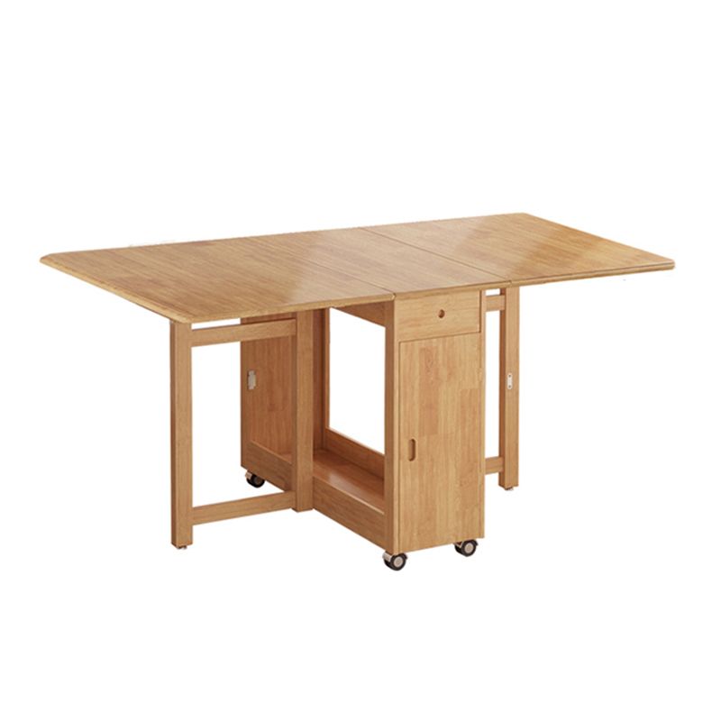 Mid-Century Modern Rectangle Dining Table Rubberwood Solid Wood Drop-Leaf Table