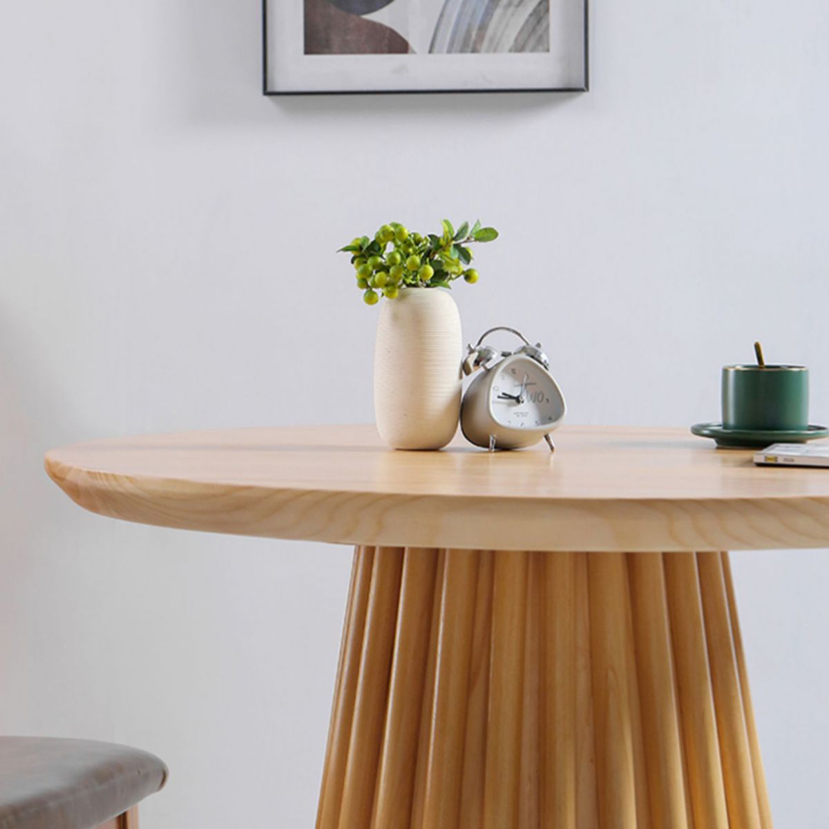 Modern Round Dining Table Natural Solid Wood Base Pedestal Dining Table