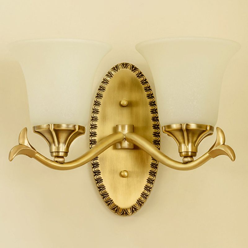 Glass Bell Wall Mount Light Fixture Traditional Bathroom Wall Sconce Lighting in Brass