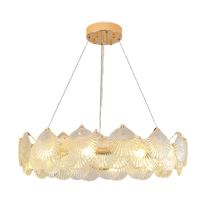 Gold Metal Modern Ceiling Light Geometric Shape Island Light with Shell Shade for Bedroom