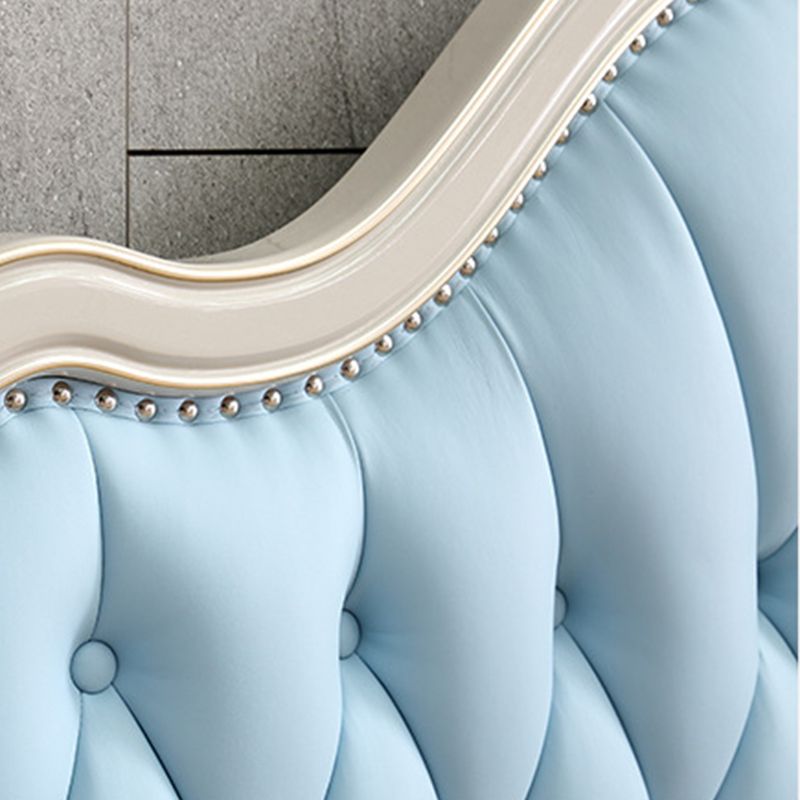 84.65 inch Wide Victorian Standard Bed Rubberwood Bed Frame with Upholstered Headboard