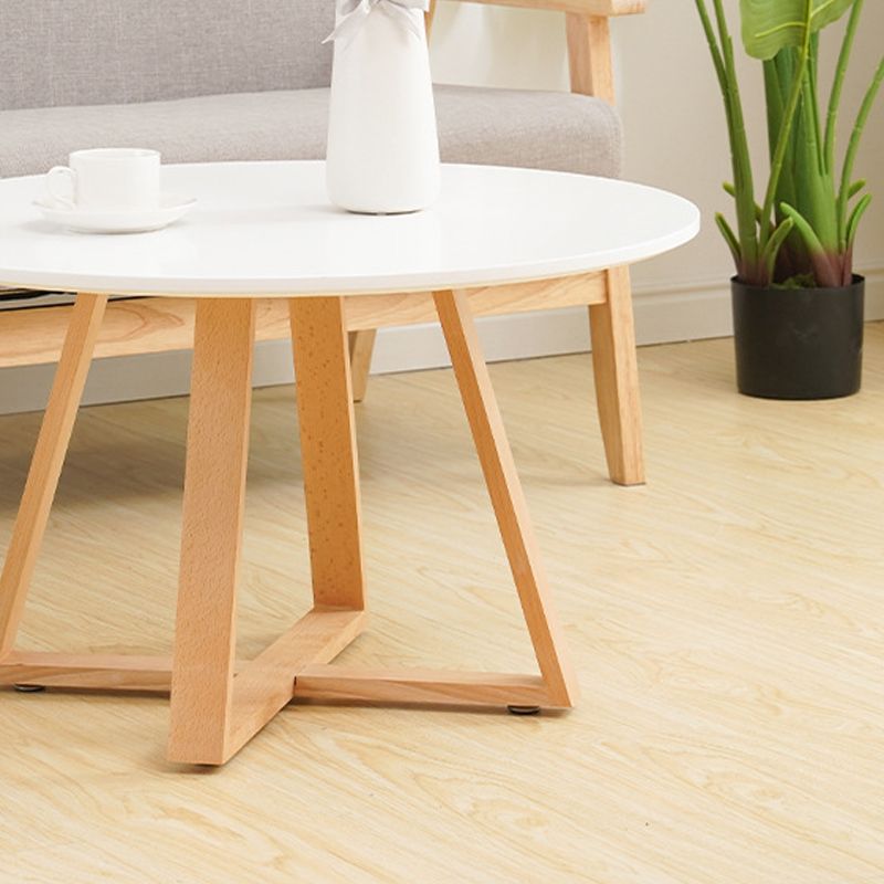 Modern Style Round Wood Coffee Table Cross Legs Cocktail Table