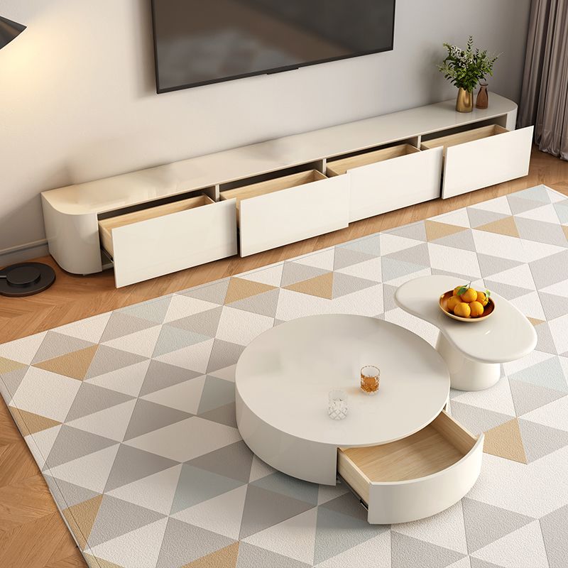 Round Pedestal 1-Drawer Modern White 2 Piece Bunching Tables for Bedroom