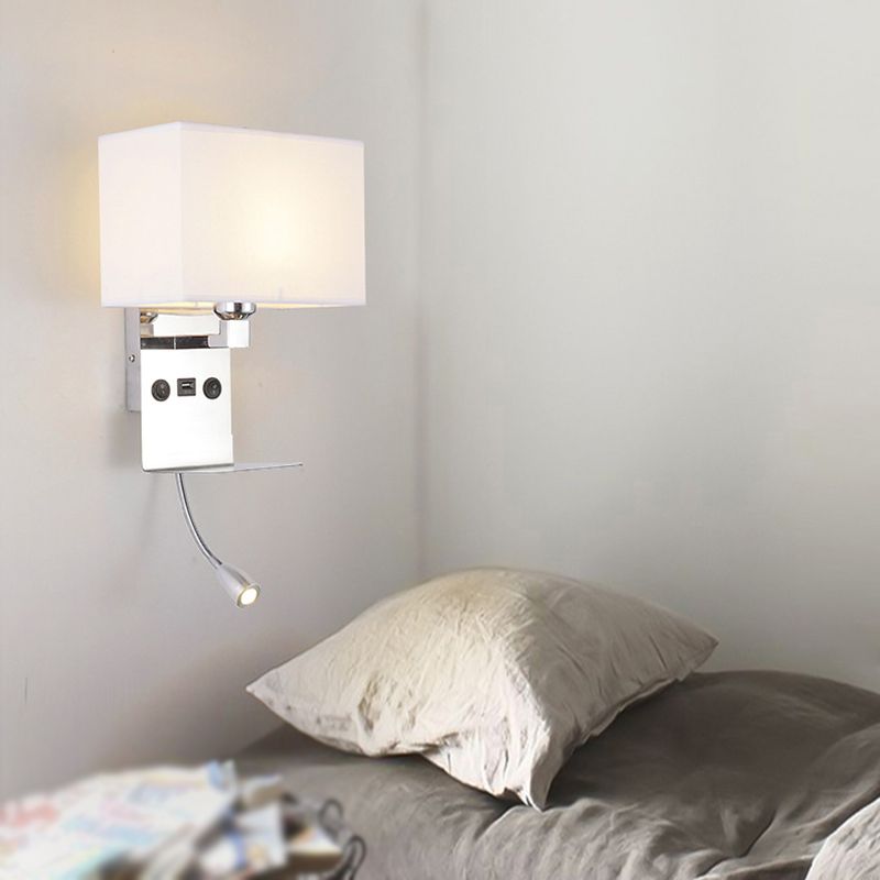 Modern Adjustable Metal Wall Sconce Rectangle Shape Wall Light with Fabric Shade for Study