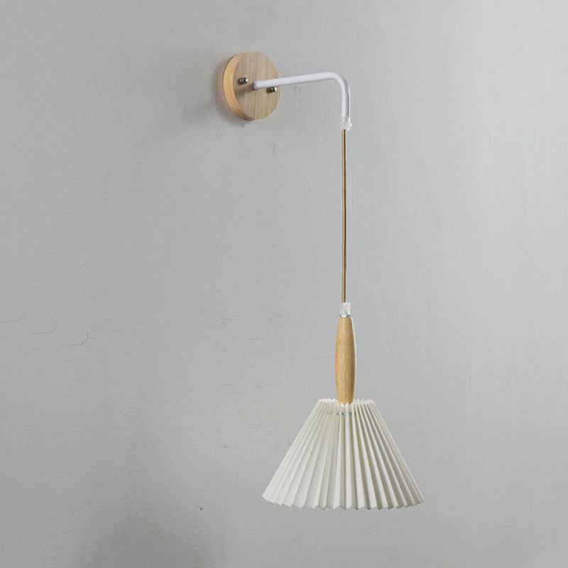 Modern Style Cone Shade Wall Light Wood 1 Light Sconces for Bedroom