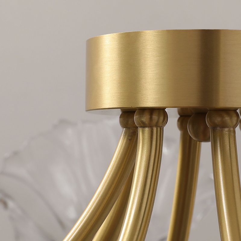 Glass Flower Shape Flush Mount Light Modern Multi Lights Flush Ceiling Light in Brass