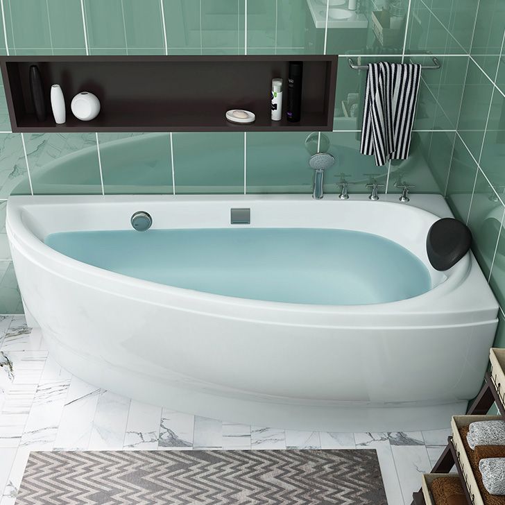 Acrylic Corner Bathtub Soaking White Modern Back to Wall Bath