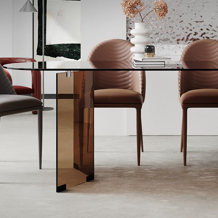 Free Form Tempered Glass Table for Restaurant Modern Table with Double Pedestal
