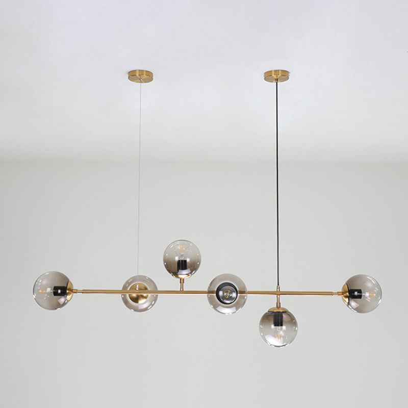 Luce a sospensione dell'isola a 6 luci oro in moderno luce di ferro battuto in stile creativo con tonalità di vetro