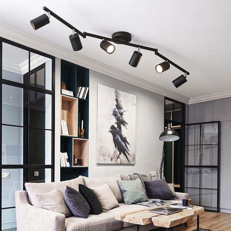 Nordic Cylindrical Metal Track Spotlights Semi Flush Ceiling Track Lighting for Foyer and Cloakroom