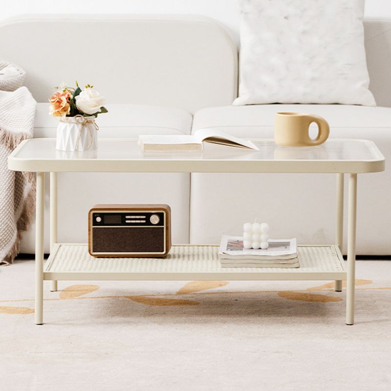 Rectangle Glass Coffee Table 15.75"H Sled Cocktail Table with Shelf