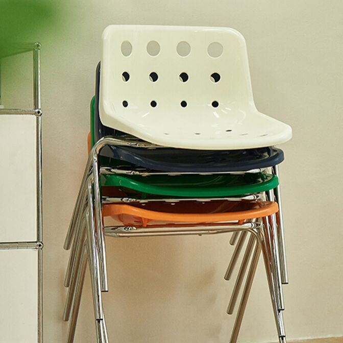 Contemporary Style Armless Chair Plastic Dining Chair with Metal Legs