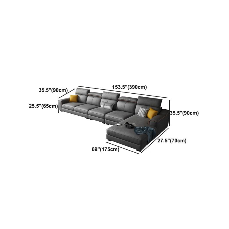 Dark Gray Faux Leather Sectional Sofa 35.43" Tall  Stain-Resistant Sofa