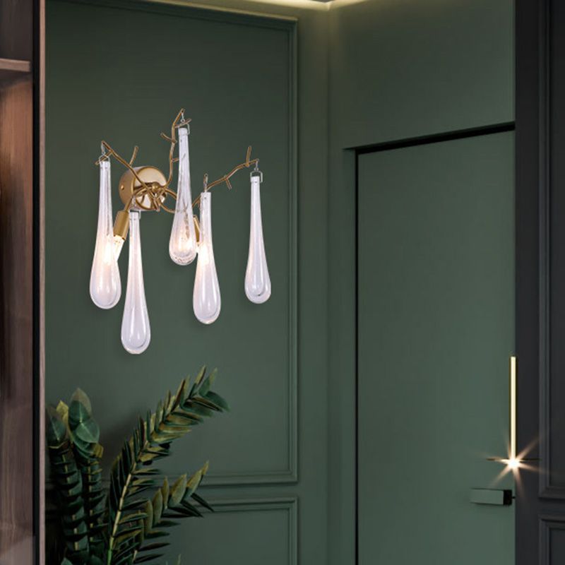 Traditionalismus Regentropfen Wandhalterung 2 Köpfe klares Glaswandleuchten in Gold