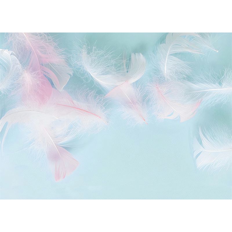 Blue and Pink Feather Mural Wallpaper Water-Resistant Wall Art for Girl's Bedroom