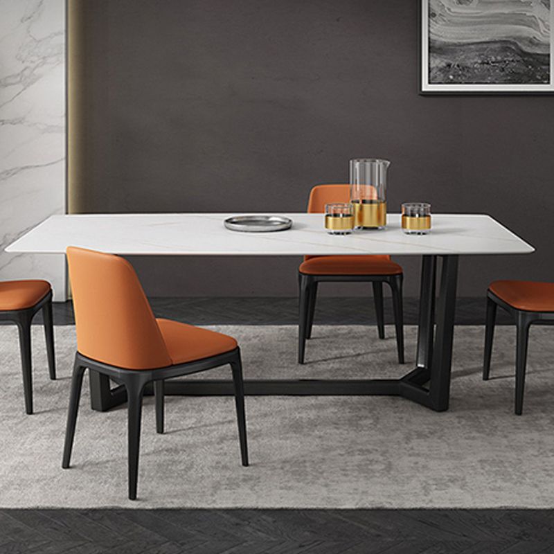 Industrial Sintered Stone Top Dining Table Rectangle Table with Trestle Base