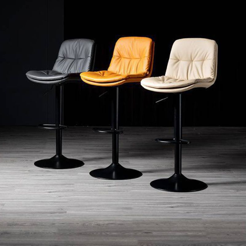 Modern Metal Barstool Faux Leather Footrest Stool Adjustable in Matte Finish