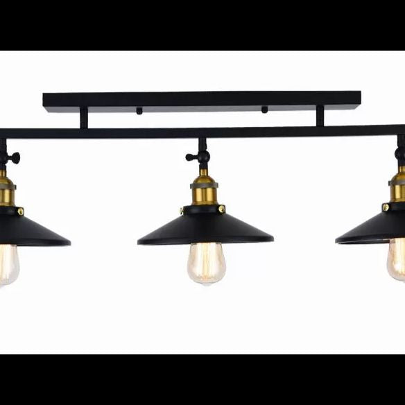 Conical Dining Room Semi Flush Chandelier Industrial Metal 3-Head Black Ceiling Flush Light