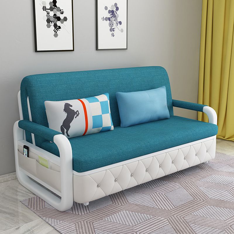 Contemporary Linen Square Arm Sofa Bed Foldable Standard Sofa for Living Room