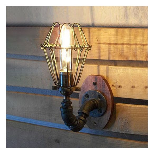 Rustic Stylish Wire Frame Wall Lighting with Pipe Design 1 Light Wrought Iron Sconce Light in Black Finish