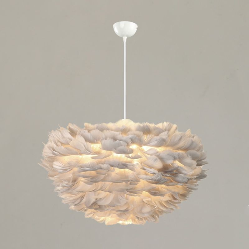 Shaded Bedroom Chandelier Light Fixture Feather Simplistic Ceiling Pendant Light
