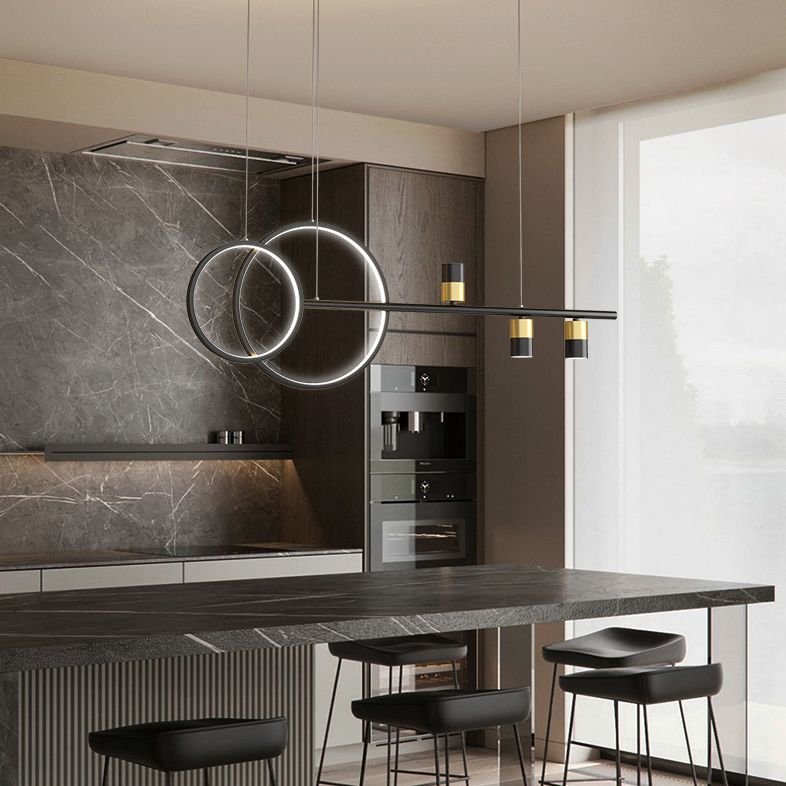 Black and Gold LED Island Pendant Light in Modern Creative Style Wrought Iron Linear Hanging Light with Acrylic Shade
