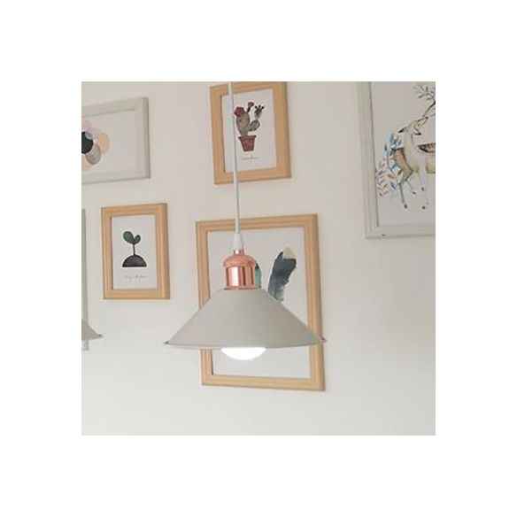 Modernist Style Conical Suspended Lamp 1 Light Metallic Hanging Light Fixture in Black/White for Living Room