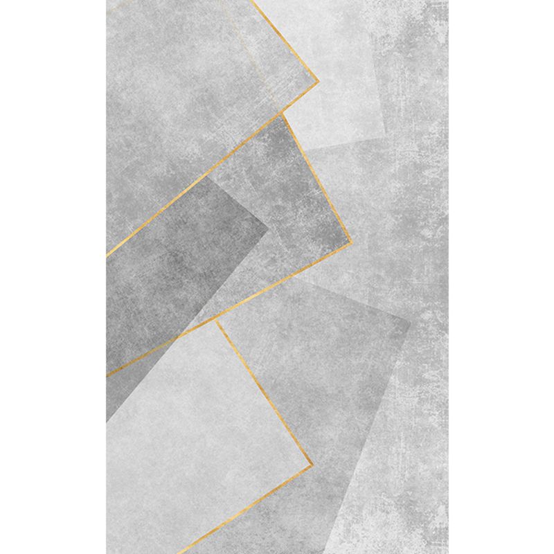 Grey Living Room Area Rug Geometric Print Polyester Area Carpet Non-Slip Backing Rug for Home Decor