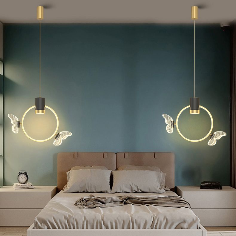 Luz colgante de anillo de halo dorado simplicidad de colgante de colgante de led de metal para dormitorio