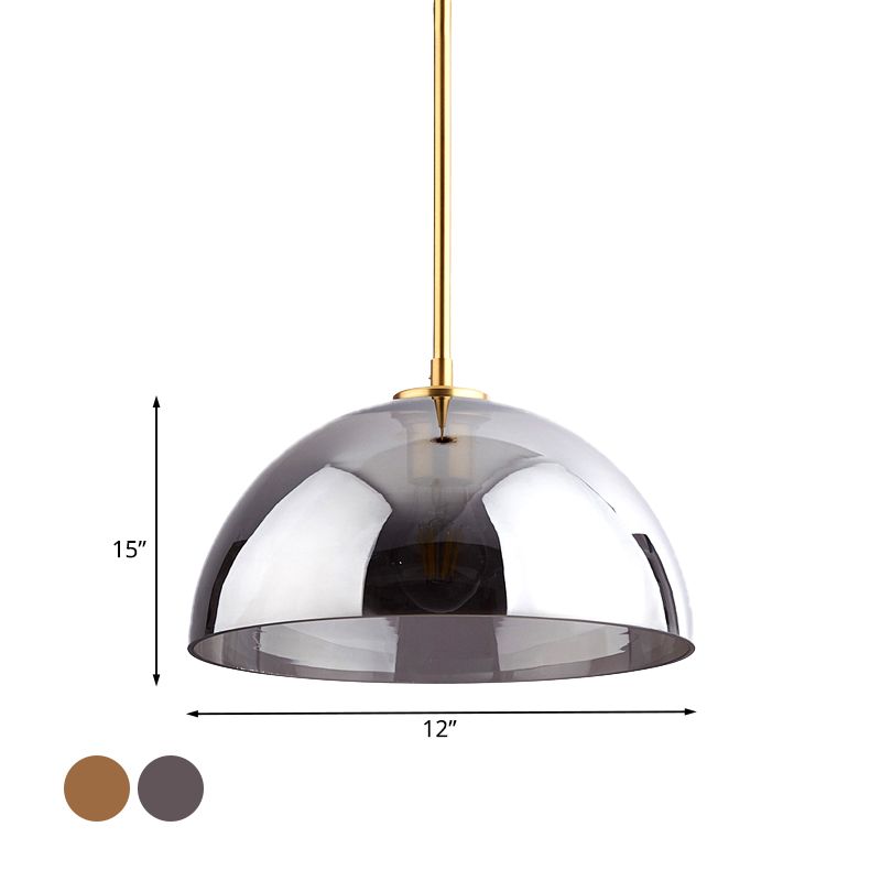 Gold Semicircle Pendant Light Kit Simple 1-Bulb Tan/Smoke Gray Mirror Glass Hanging Ceiling Lamp