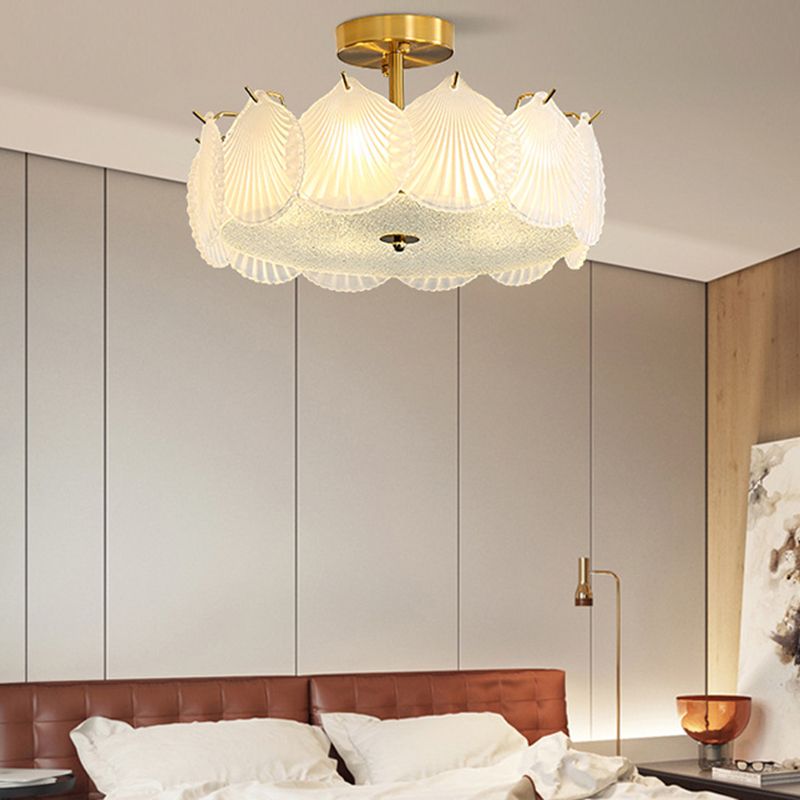 Modern Semi Flush Mount Light Glass Light Fixture in Brass for Living Room