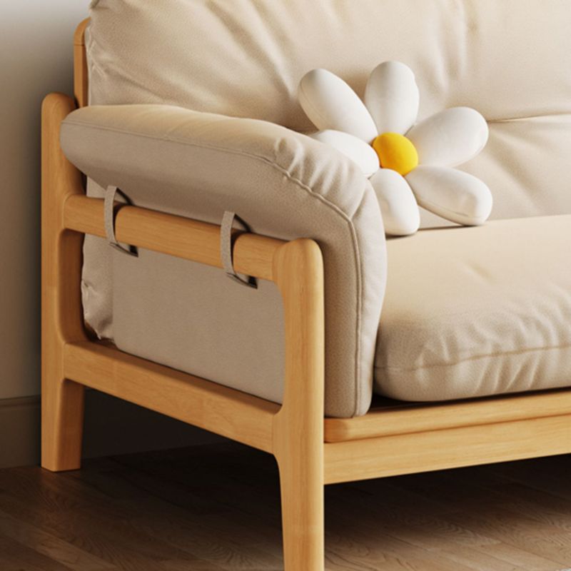Solid Wood Tufted Settee Flared Arm Beige Cushions Sofa -39.4" H