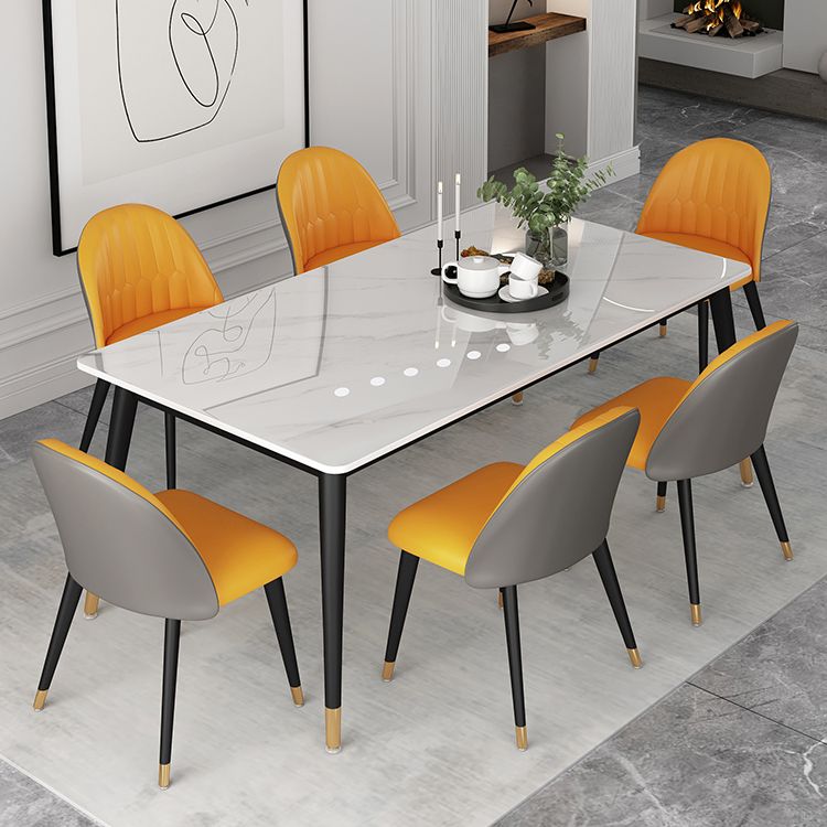 Glam Steel Dinette Set 1/4/5/7 Pieces Rectangle White Sintered Stone Top Dining Table Set