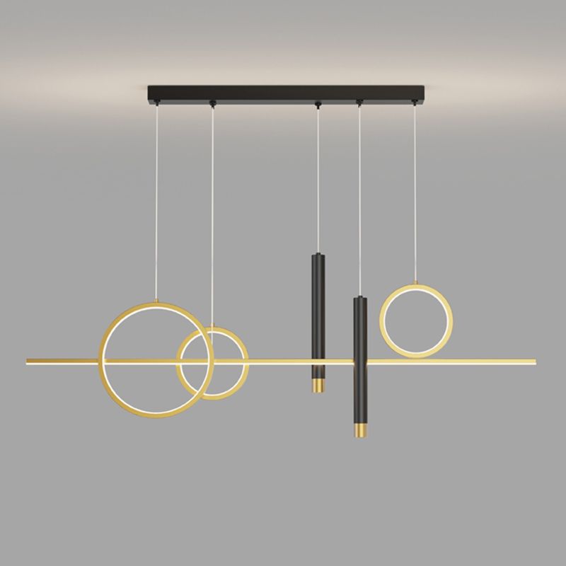 Modern Luxury LED Linear Island Pendant Light Wrought Iron Indoor Hanging Lamp with Silicone Shade