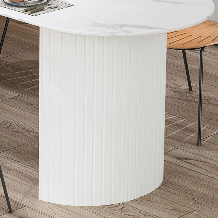 Modern White Top Oval Dinette Table White Base Dining Table for Living Room