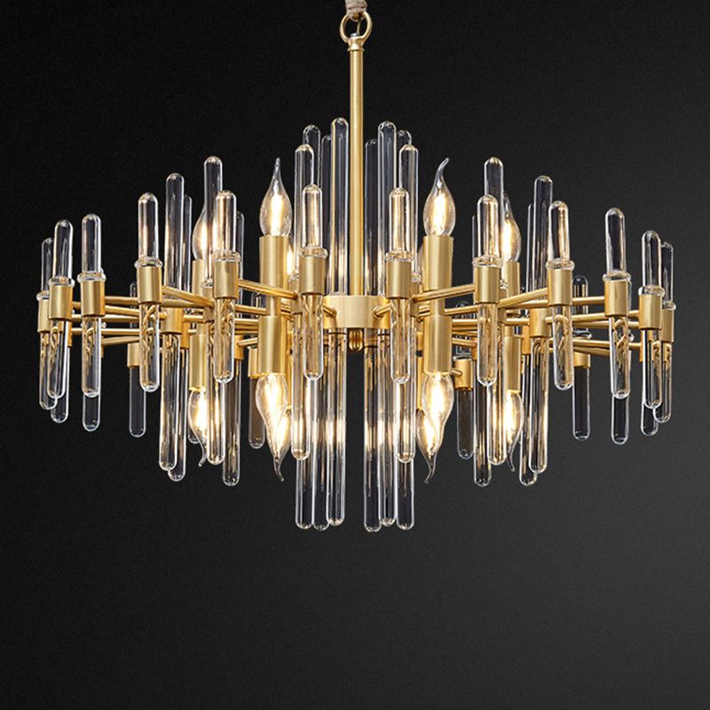Metallic Radiating Chandelier Lighting Minimalist Gold Pendant Light with Crystal Rod Decor